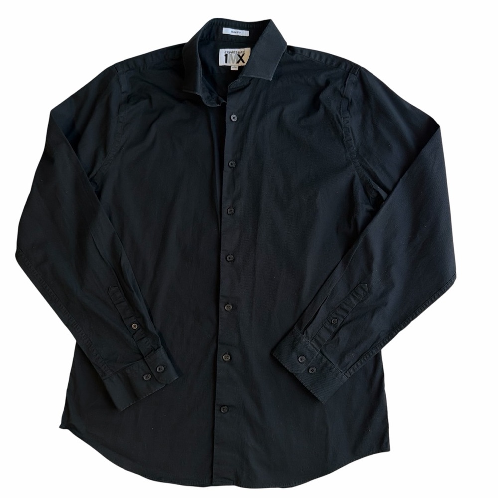 Express 1MX Slim Fit Black Dress Shirt (L)